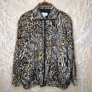 Vintage silk tiger king animal print bomber jacket